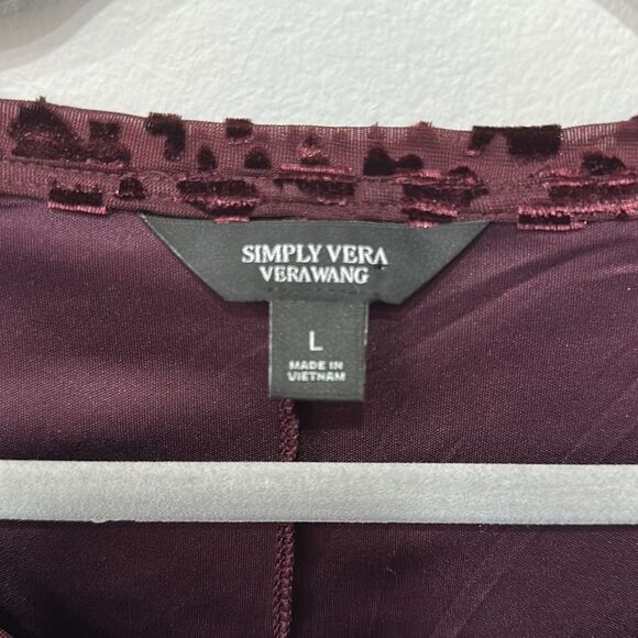 Simply Vera VeraWang Women's Top Burgundy Velvet Leopard Print Long Sleeve Sz L - Picture 3 of 13